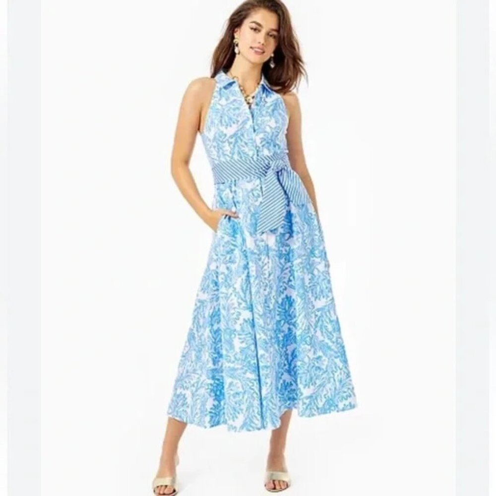 Lilly Pulitzer Chrisella Sleeveless Shirtdress, Resort White Aqua Lounge